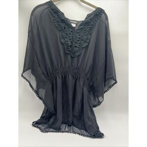 DOTS Sheer Black Cover Up M Length 27" Pit To Pit  Est. 29"
